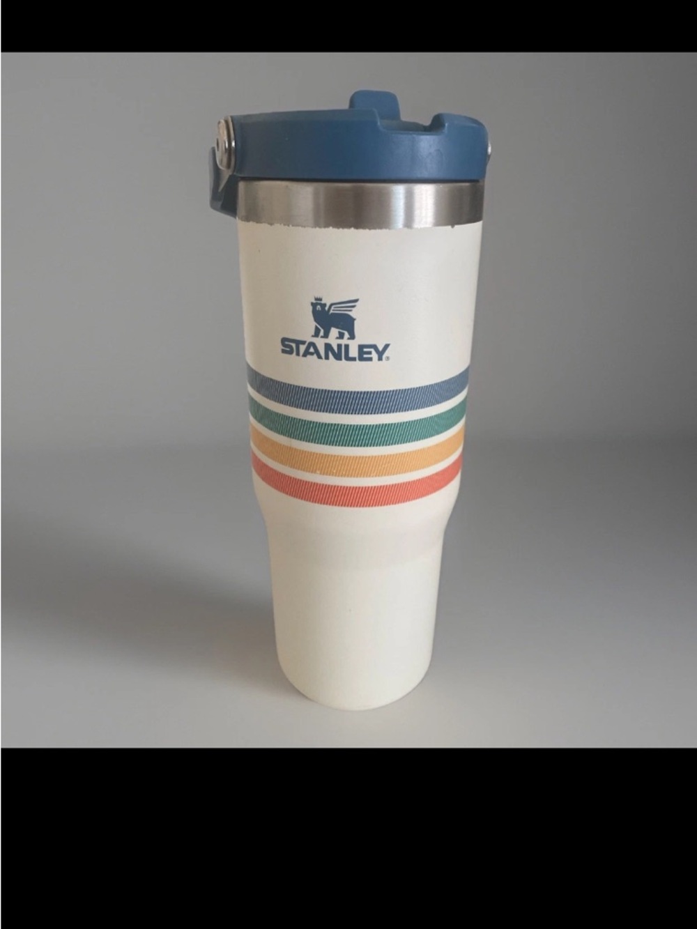 Stanley Ice flow Flip straw Tumbler with Blue Lid and Multicolor Stripes